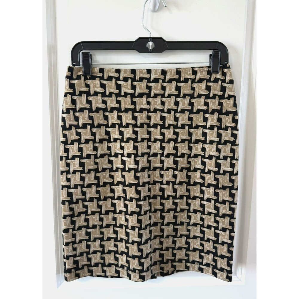J. McLaughlin Skirt 0 black Tan Geometric Pattern Pencil straight classy
